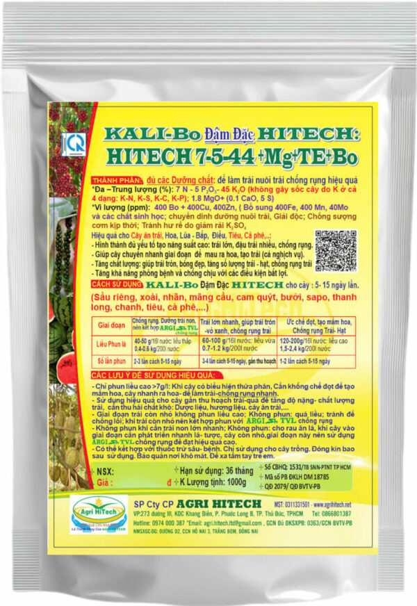 KALI BO ĐẬM ĐẶC HITECH: HITECH 7-5-44+Mg+TE+Bo